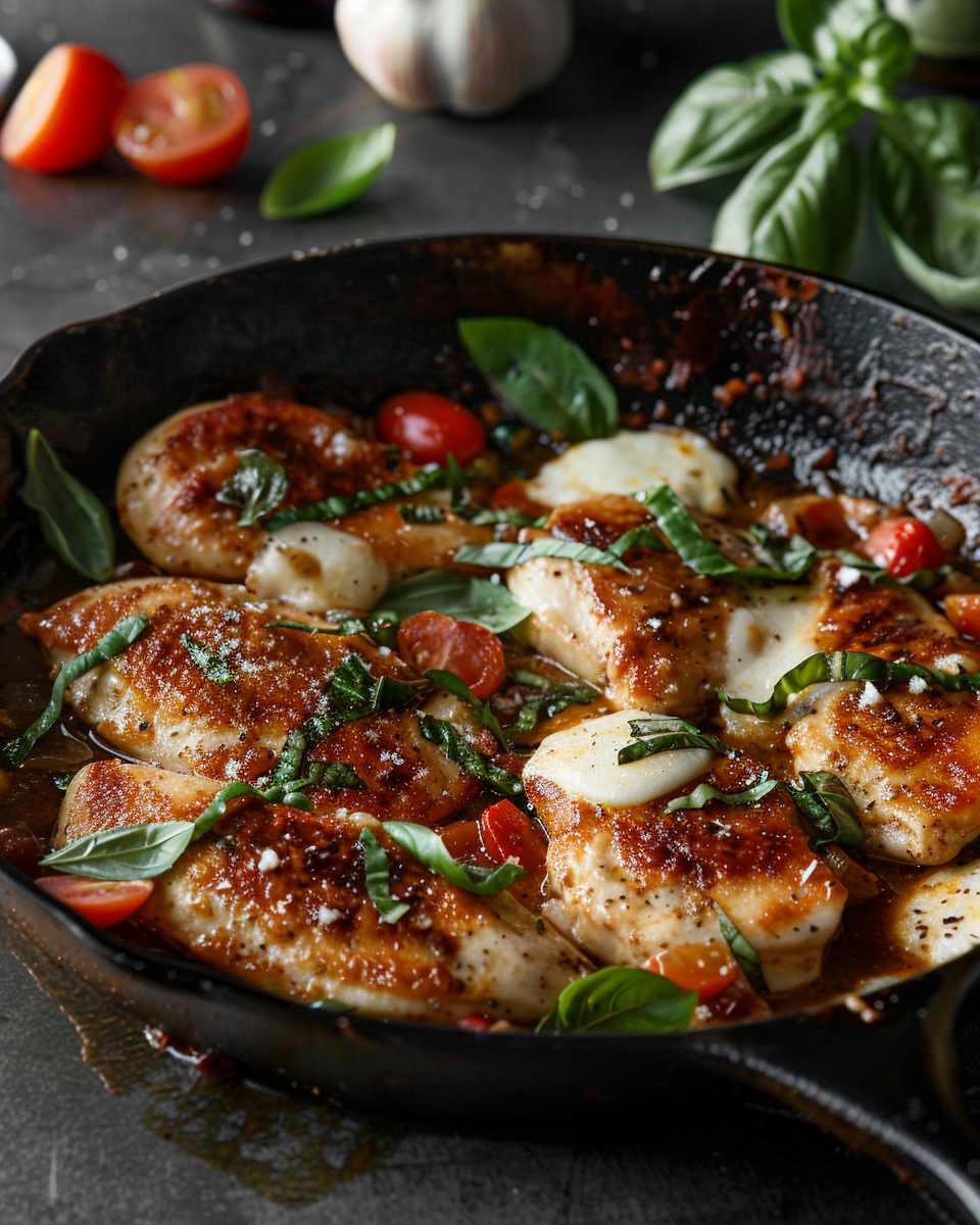 Chicken Mozzarella Skillet cooking in progress