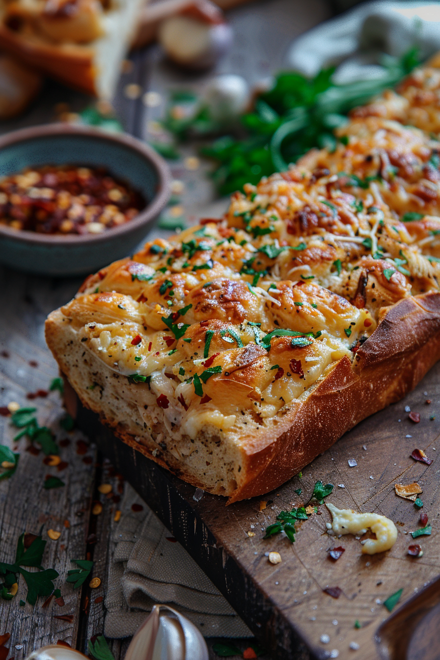 Chicken Stuffed Garlic Bread cooking in progress
