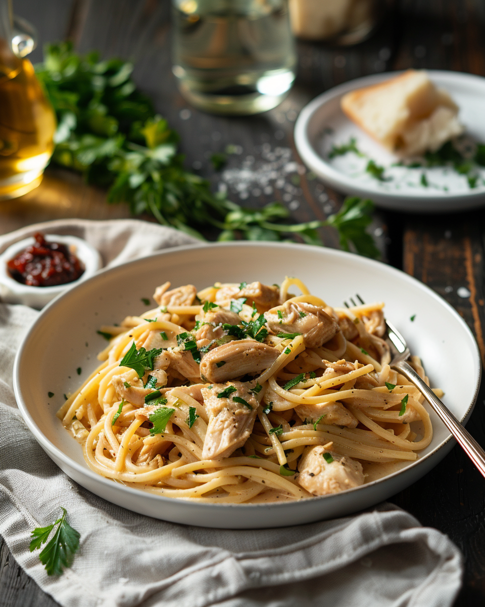 Creamy Chicken Spaghetti cooking in progress