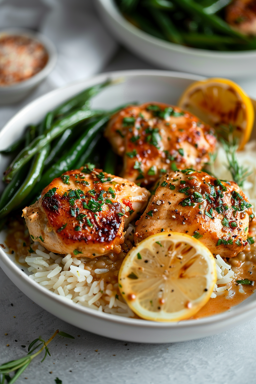 Lemon Butter Chicken and Green Beans cooking in progress