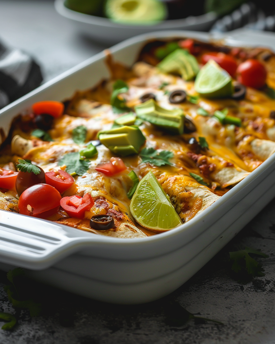 Chicken Enchilada Casserole finished dish