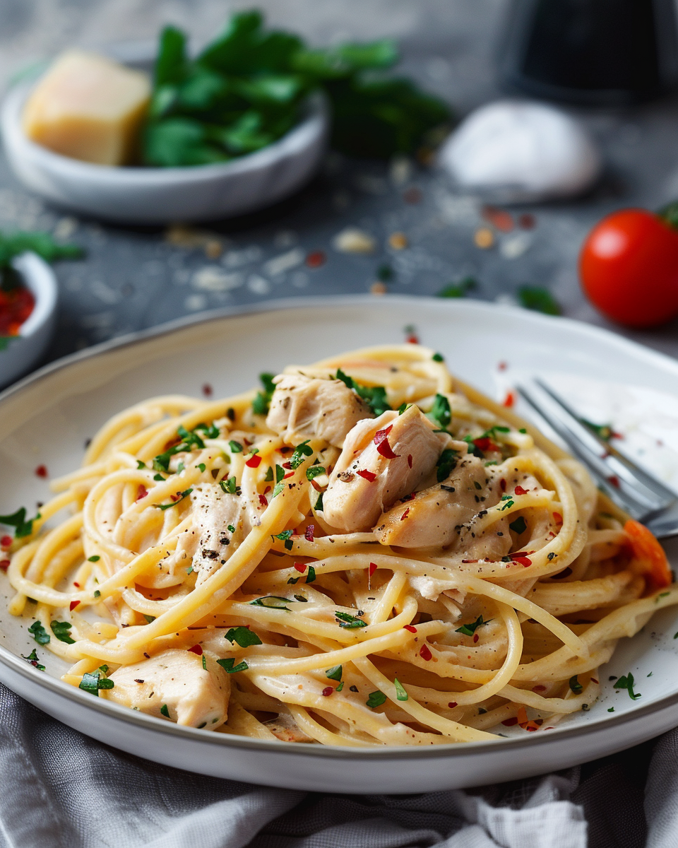Creamy Chicken Spaghetti finished dish