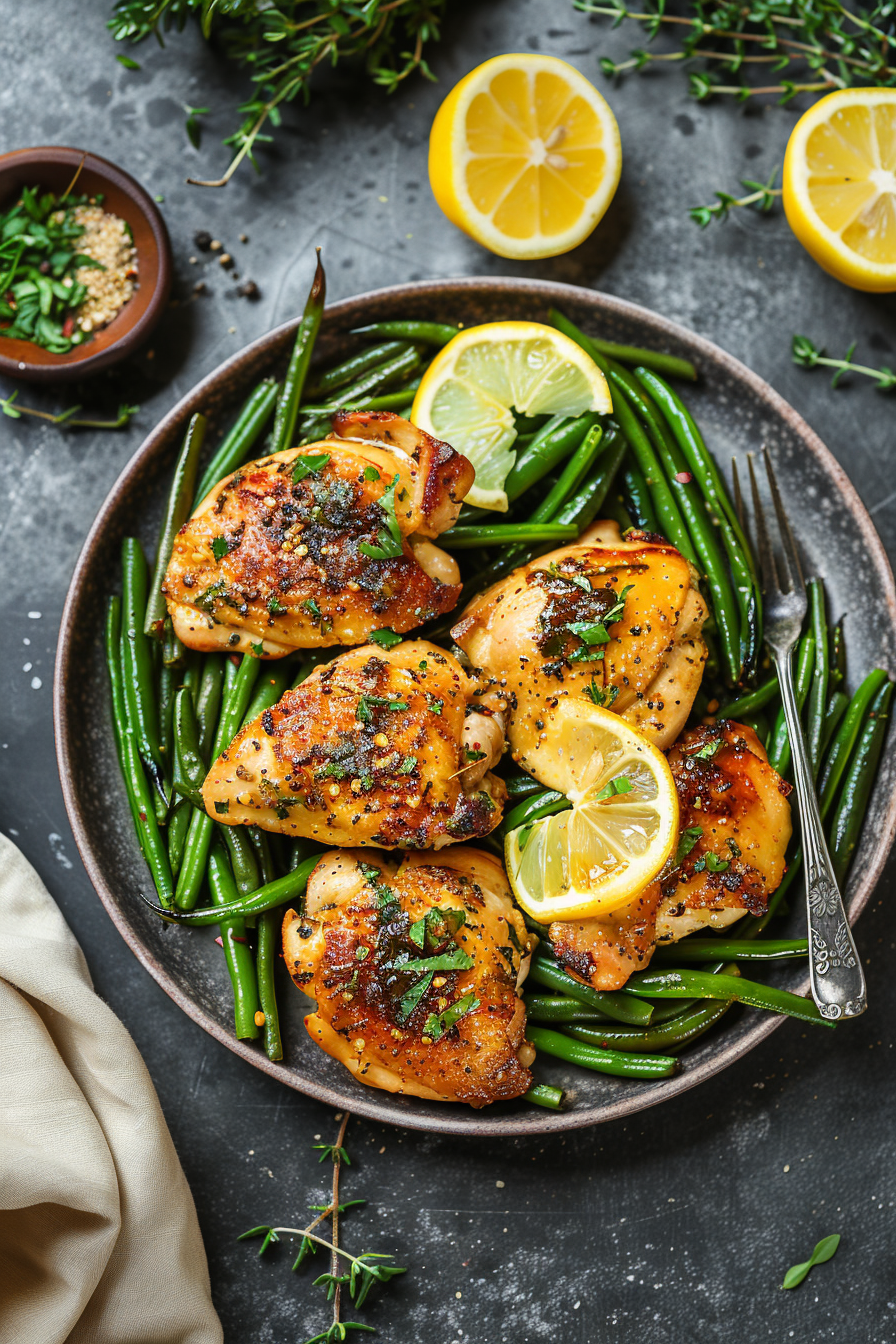 Lemon Butter Chicken and Green Beans finished dish
