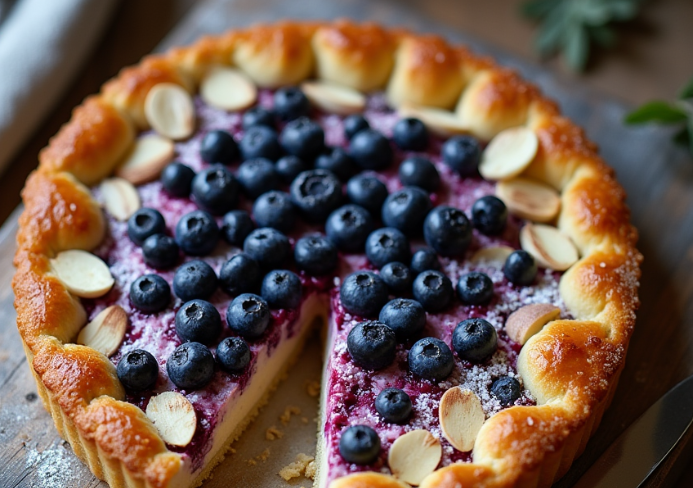 Tarte aux myrtilles et crème amandine