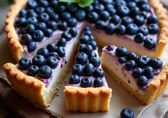 Tarte aux myrtilles et crème d’amandes