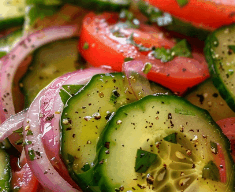 Healthy Marinated Cucumber, Onion, and Tomato Salad