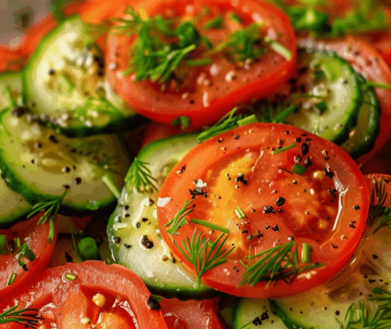 Quick Tomato Cucumber Salad with Olive Oil Dressing