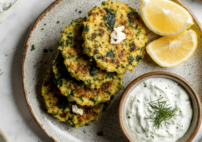 Zucchini Feta and Spinach Fritters
