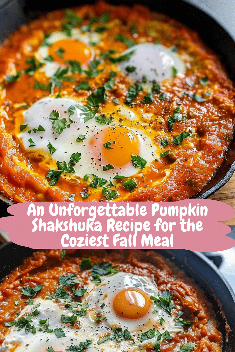 Herb-Topped Pumpkin Shakshuka Pumpkin Shakshuka dish topped with herbs and served for brunch