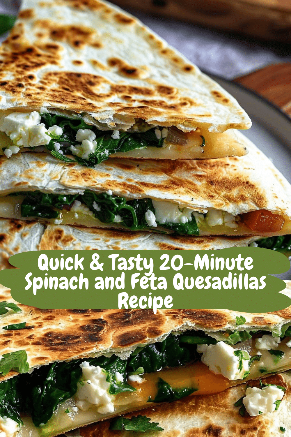 Finished Spinach Feta Quesadillas Cheesy Spinach and Feta Quesadillas Ready to Serve