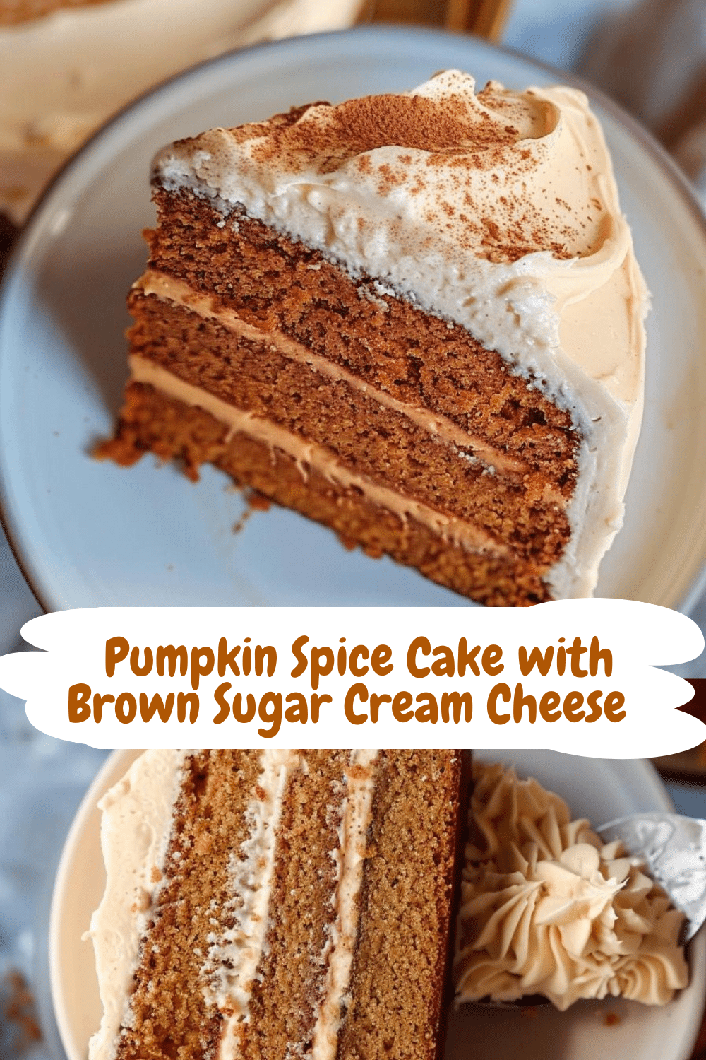 Layered Pumpkin Spice Delight Layered pumpkin spice cake with vibrant orange frosting and garnish