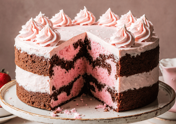 Pink marble cake(Neopolitan cake)