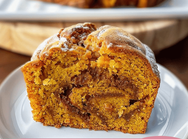 Slicing Mini Pumpkin Bread with Cinnamon Swirl