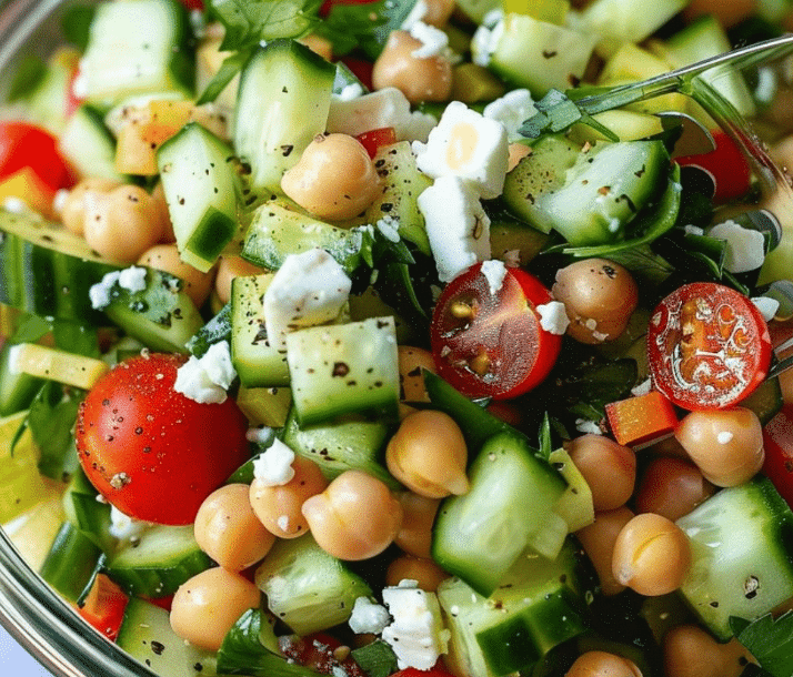 Chickpea Cucumber Salad with Feta & Tomatoes