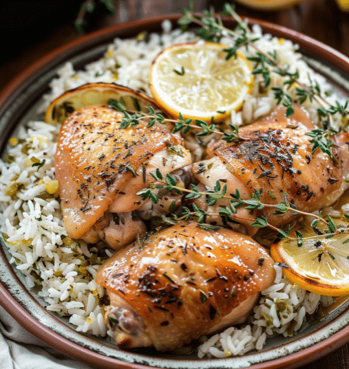 Slow Cooker Lemon Herb Chicken and Rice