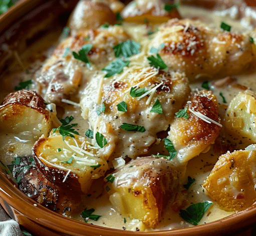 Garlic Parmesan Crockpot Chicken and Potatoes