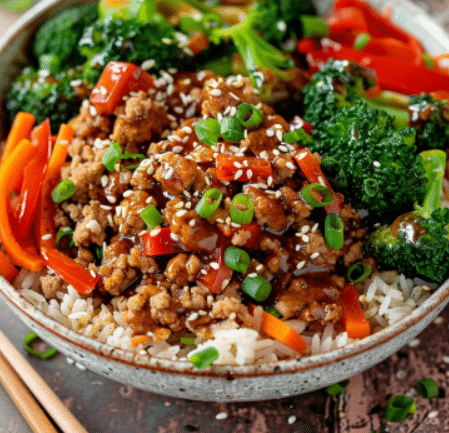 Healthy Teriyaki Ground Turkey Rice Bowl