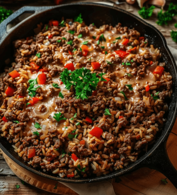 Ground Beef and Rice Skillet (30 minutes)