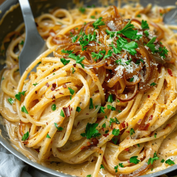 Creamy Vegan Caramelized Onion Pasta