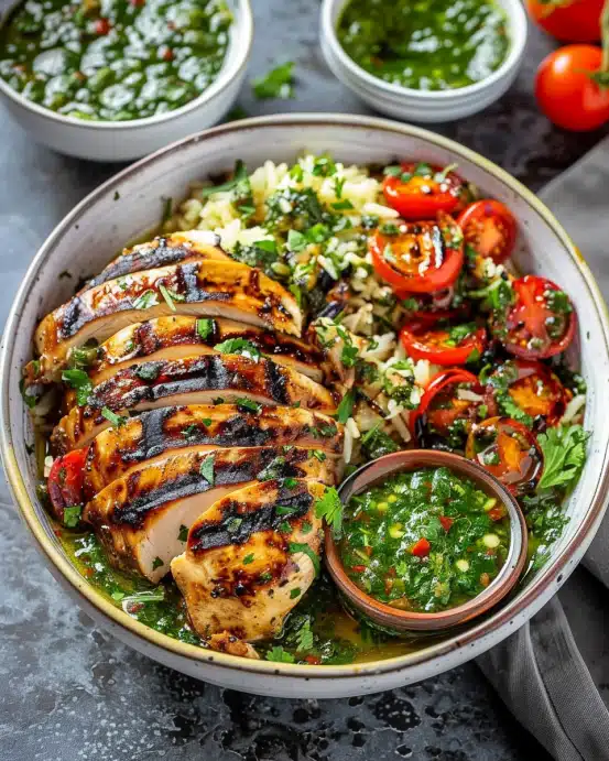 Chimichurri Grilled Chicken Bowl with Garlic