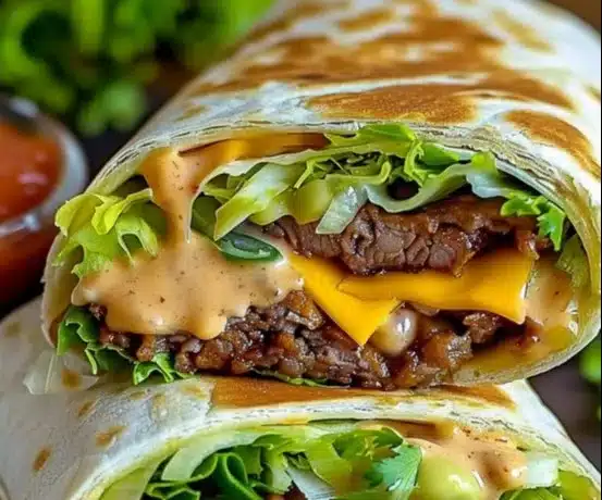 Big Mac wraps served on a plate with fresh ingredients