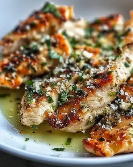 Delicious Blackstone Garlic Parmesan Chicken grilled to perfection
