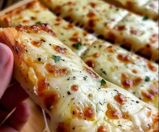Delicious cheesy garlic bread with melted cheese and fresh herbs