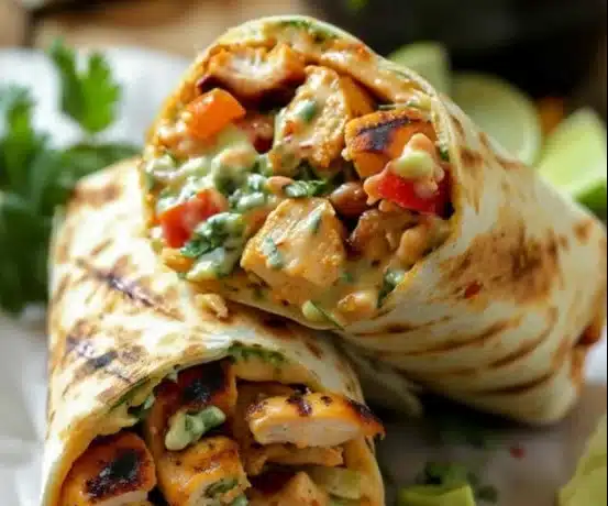 Chipotle Ranch Grilled Chicken Burrito with fresh ingredients