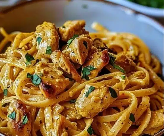 Delicious Cowboy Butter Chicken Linguine dish with creamy sauce and herbs