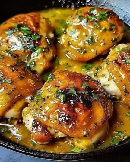 Creamy chicken thighs served with fresh herbs and vegetables