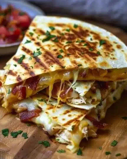 Delicious chicken bacon ranch quesadillas ready to serve.