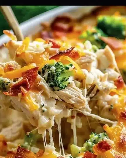 Delicious low carb chicken casserole baked with fresh vegetables.