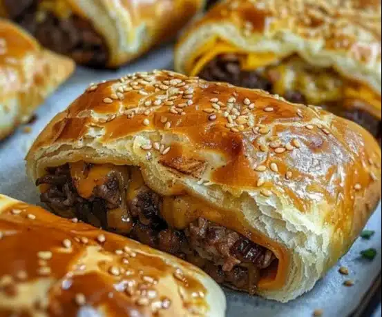 Garlic Butter Beef Cheeseburger Rollups served on a plate