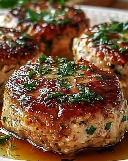 Delicious Garlic Parmesan Chicken Meatloaf served on a plate with herbs