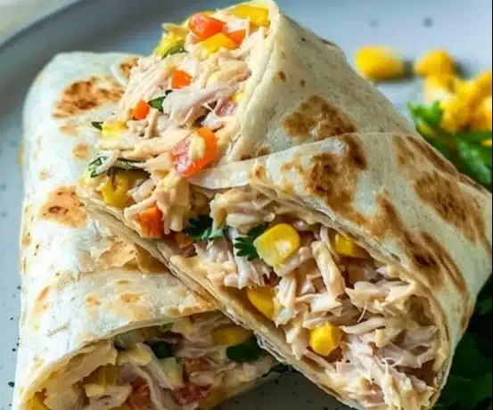 Healthy tuna melt wrap with fresh ingredients and melted cheese