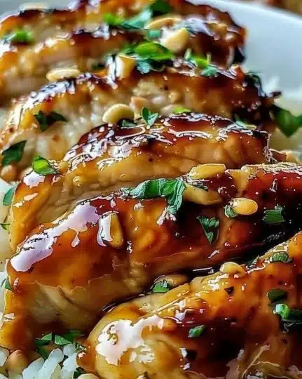 Honey garlic chicken breast served with vegetables on a plate