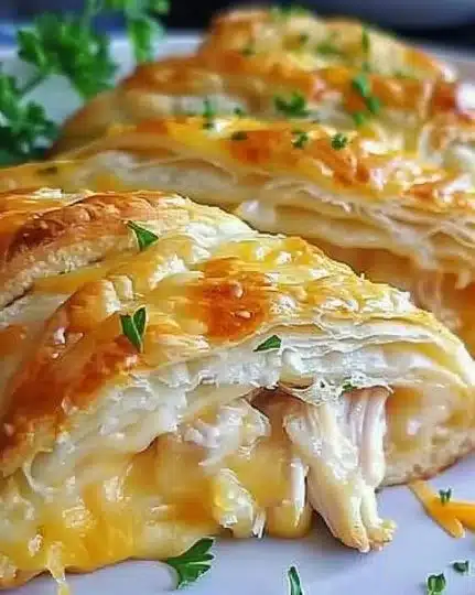Melt-in-Your-Mouth Cheesy Chicken Crescent Roll with gooey cheese and flaky crust