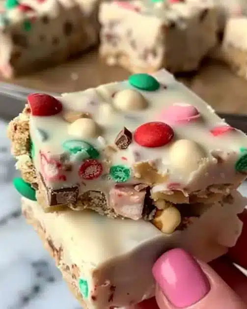 Deliciously festive white chocolate rocky road with nuts and marshmallows