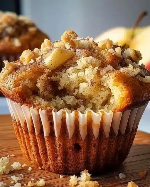 Delicious Apple Cinnamon Muffins topped with crunchy streusel