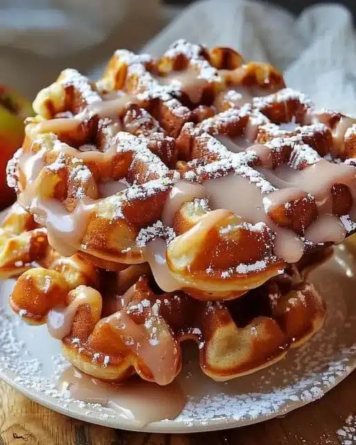 Delicious Apple Fritter Waffle Donuts fresh out of the fryer.