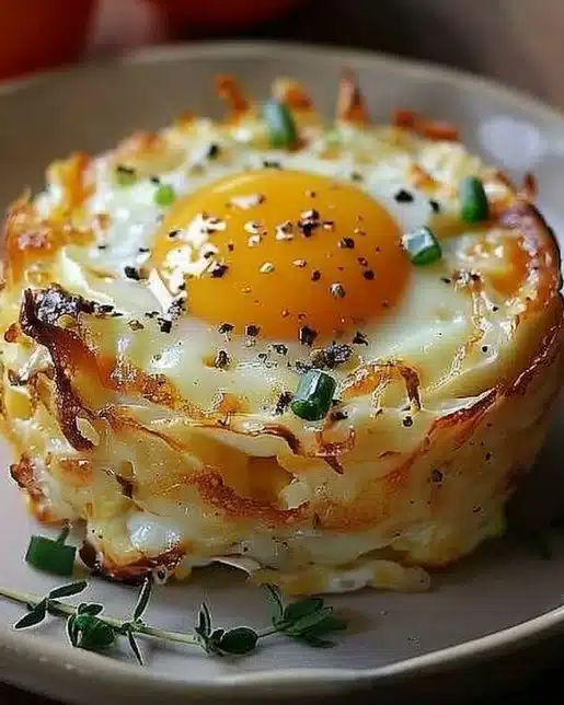 Delicious Baked Eggs Napoleon served in a stylish dish