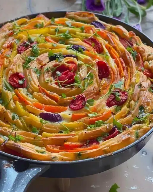 Breakfast Veggie Crinkle Cake with colorful vegetables