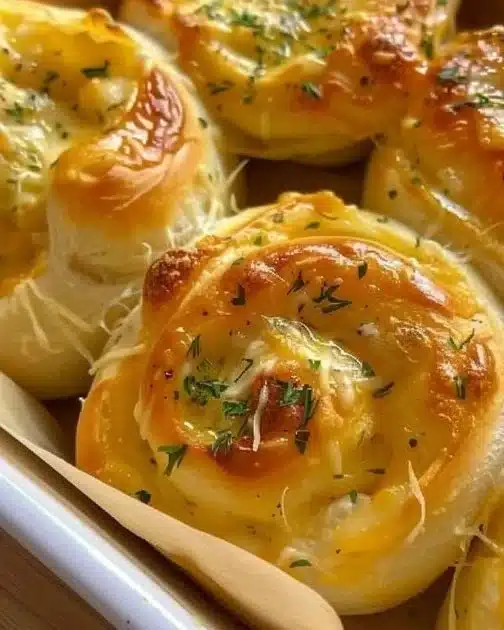 Delicious buttery cheese garlic rolls fresh out of the oven.