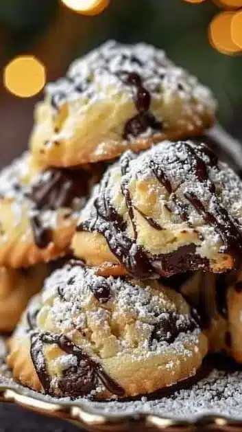 Plate of delicious homemade cannoli cookies with chocolate chips and cream filling