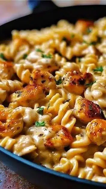 Cheesy Cajun Garlic Chicken Rotini Skillet