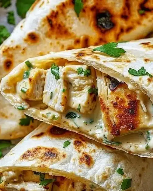Delicious Cheesy Garlic Chicken Wraps ready to serve
