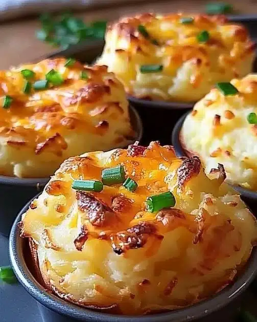 Cheesy mashed potato puffs served on a plate
