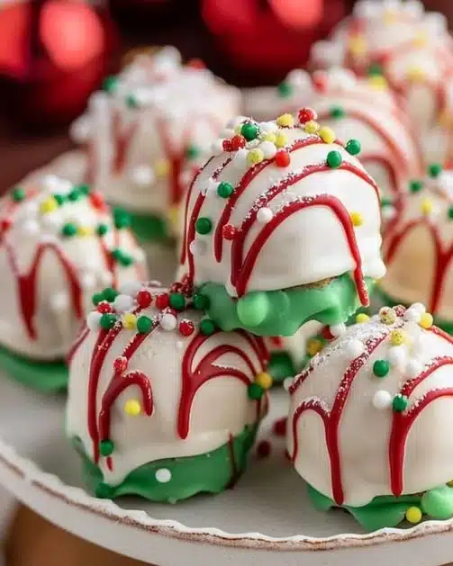 Delicious Christmas Tree Cake truffles decorated for the holiday season
