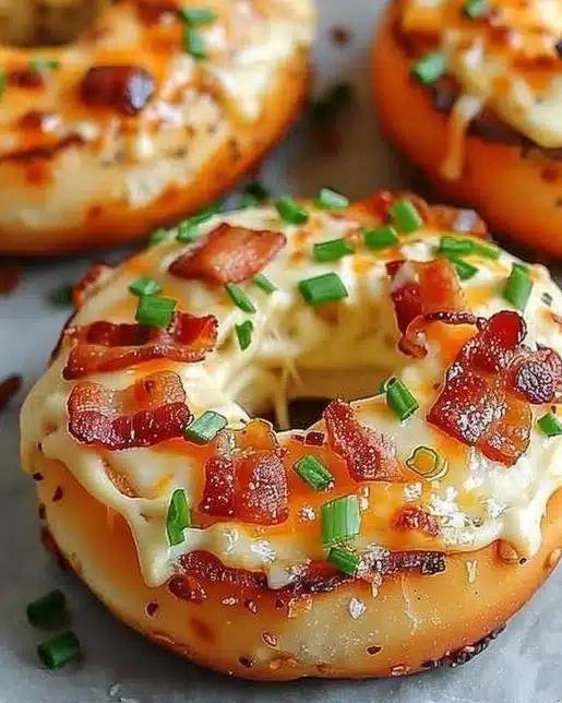 Creamy bacon cheddar bagels fresh out of the oven, ready to be enjoyed.