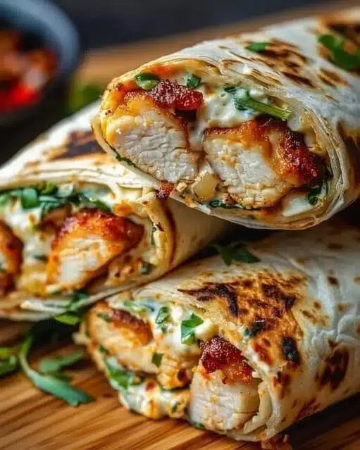 Crispy air fryer chicken wraps filled with mozzarella and fresh ingredients